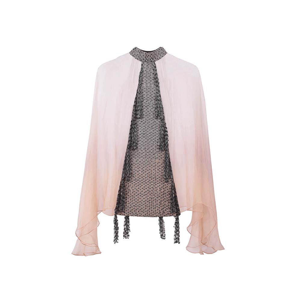 AKHL Pink Hand Embroidered Silk Organza Cape