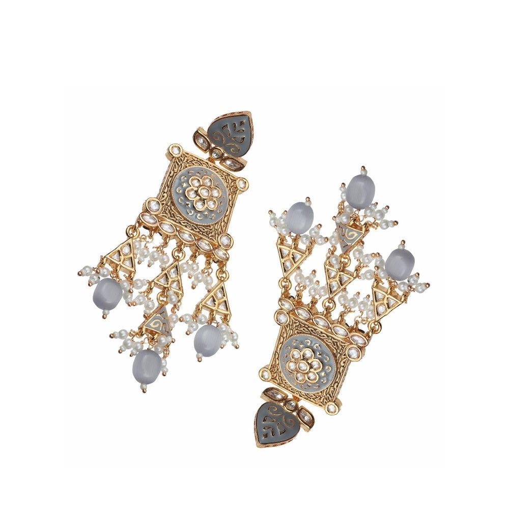 Akulya Jewels Grey Kundan and Meena Danglers