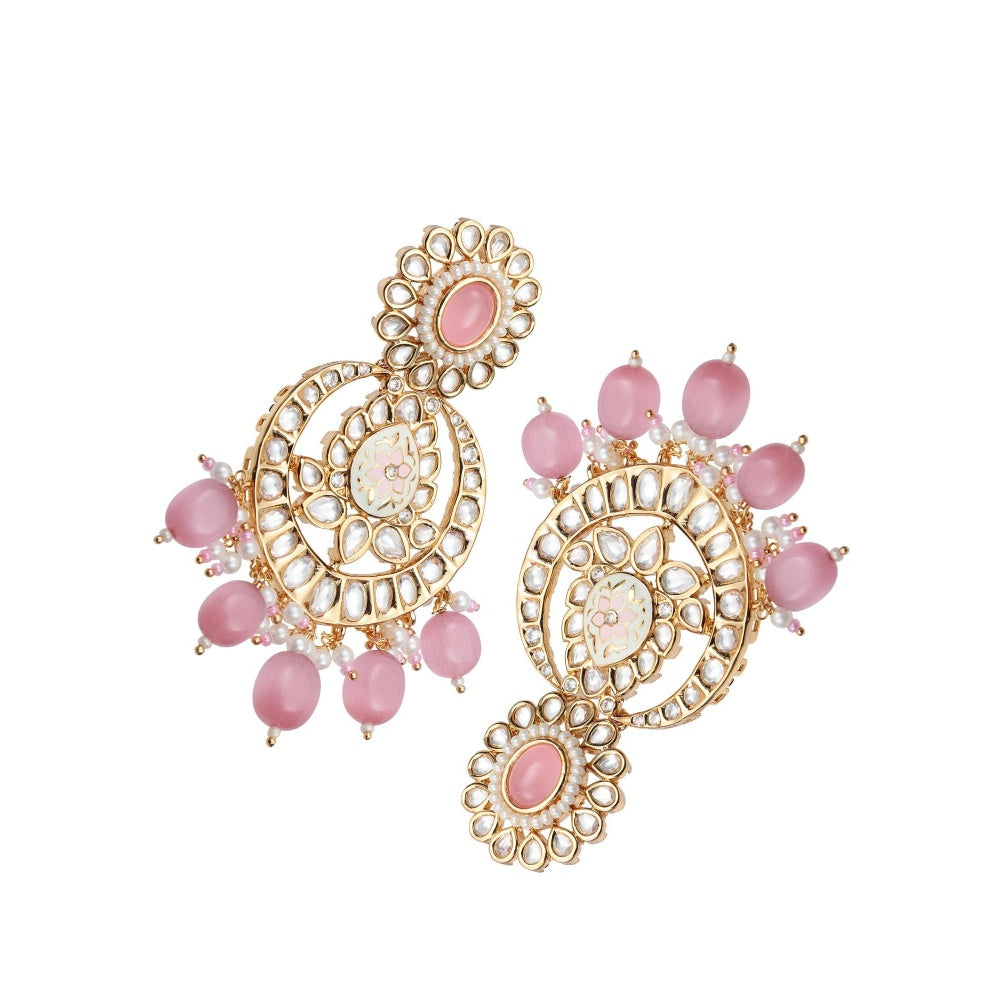 Akulya Jewels Pink Kundan and Minakari Chandbalis