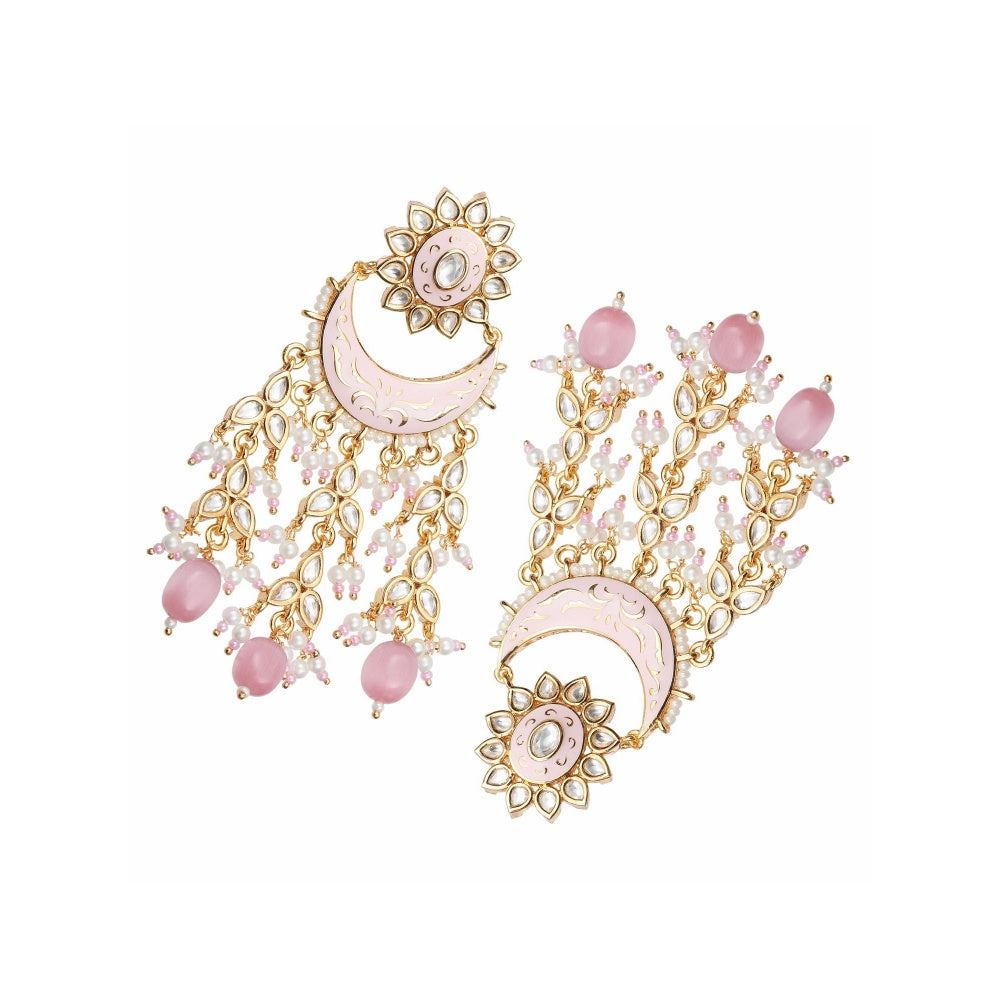 Akulya Jewels Gold Finish Pink Minakari Chaandalis