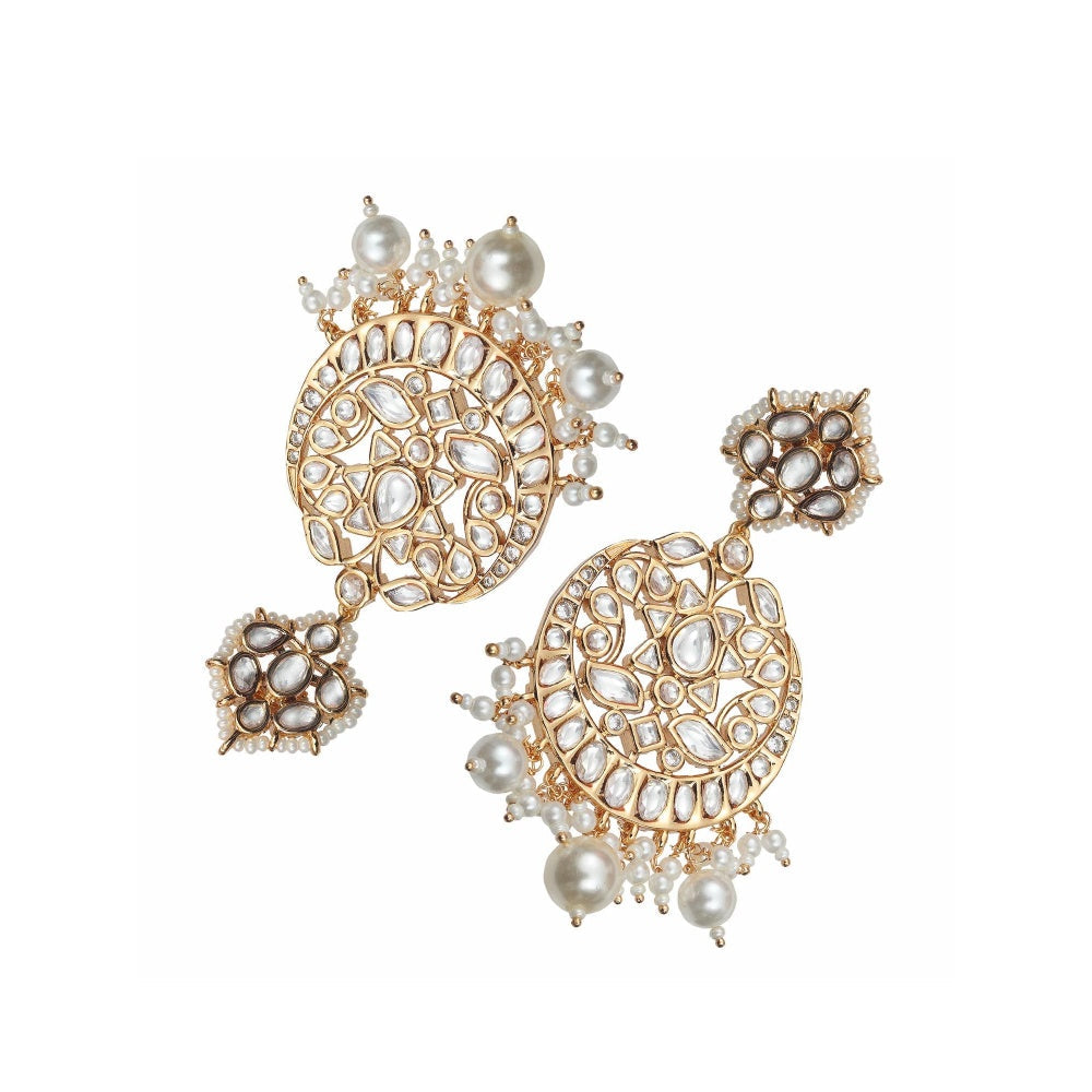 Akulya Jewels Gold Finish White Kundan Chandbalis