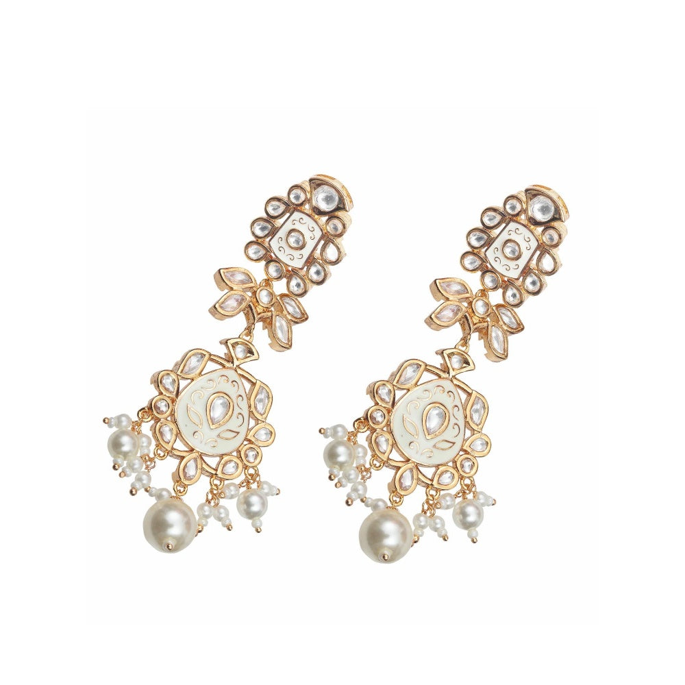 Akulya Jewels White Minakari Kundan Danglers