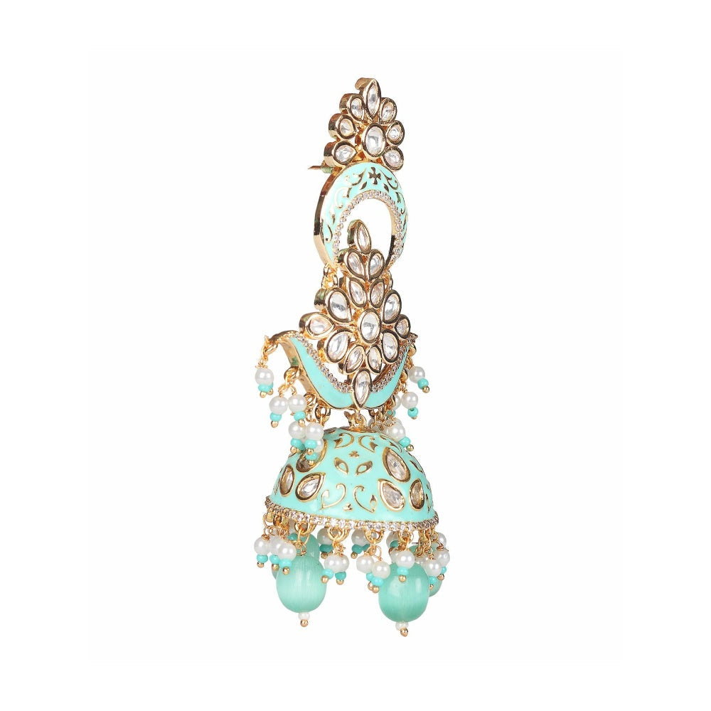 Akulya Jewels Mint Green Minakari Kundan Jhumkas