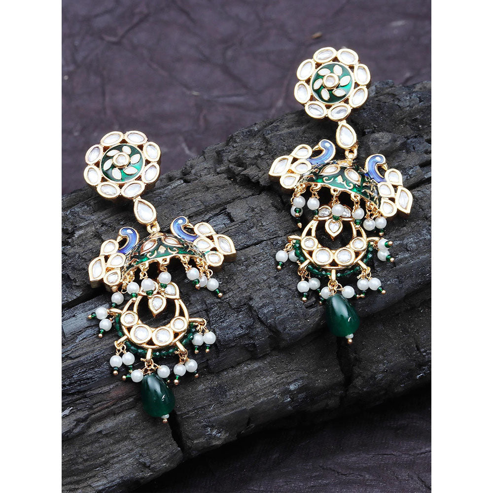 Akulya Jewels Blue and Green Minakari Kundan Danglers