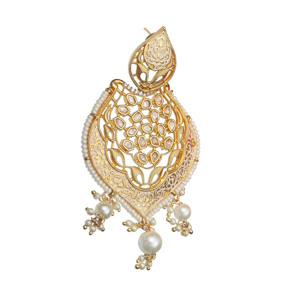Akulya Jewels Gold Finished Brass Danglers with Antique Minakari and Kundan Work