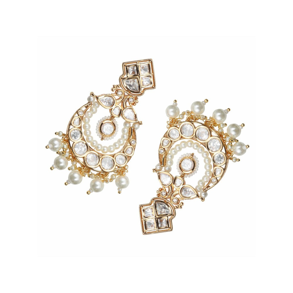 Akulya Jewels Gold Finish Kundan and White Polki Chandbalis