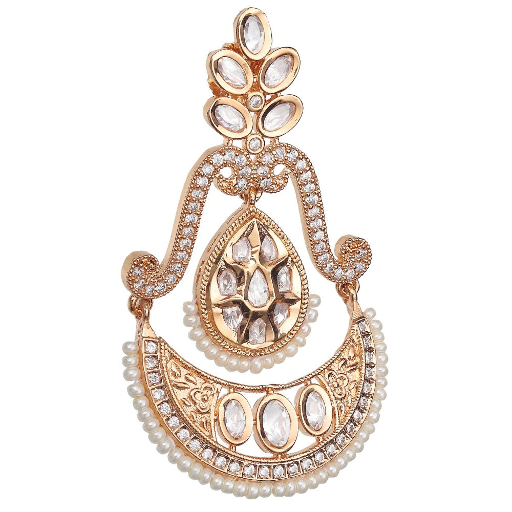 Akulya Jewels Kundan Chandbalis with Delicate Faux Diamonds and White Beads.
