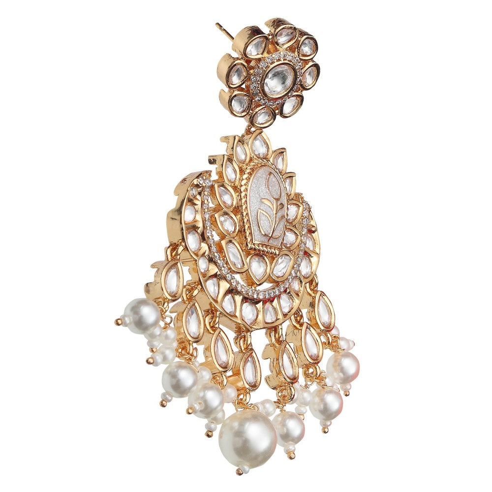 Akulya Jewels Light Grey Minakari Kundan Chandbalis with Delicate Faux Diamonds and Beads.