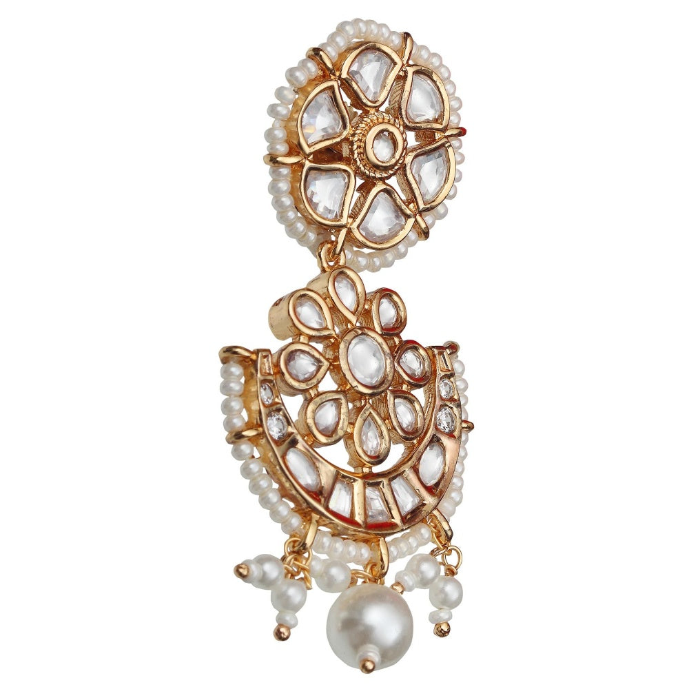 Akulya Jewels Kundan Danglers with Delicate White Beads.