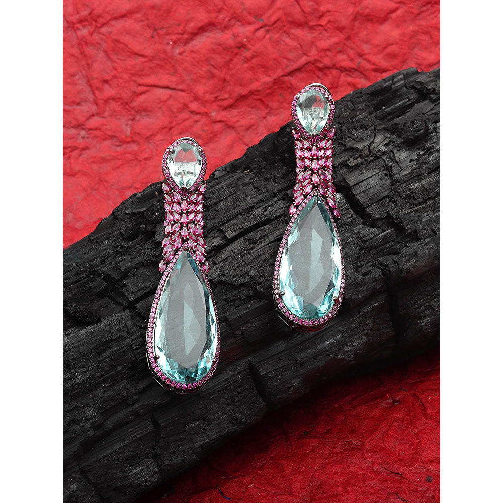 Akulya Jewels Aqua Marine Doublet Danglers with Pink Cubic Zirconia.