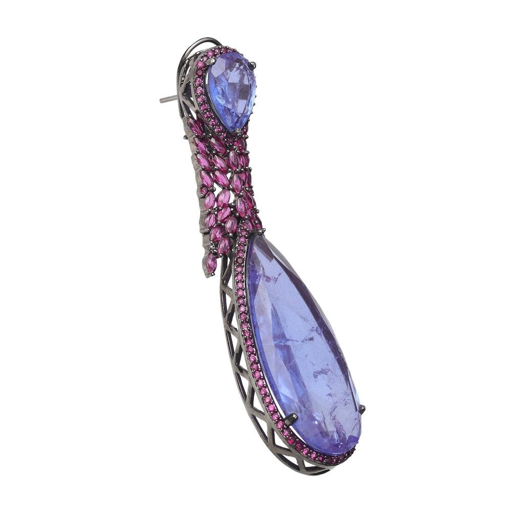 Akulya Jewels Blue Doublet Danglers with Pink Cubic Zirconia.