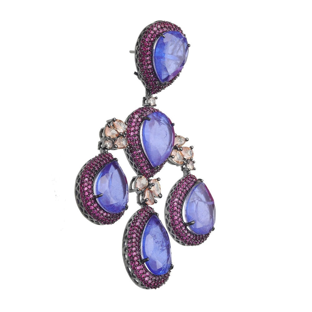 Akulya Jewels Amethyst Purple Doublet Chandelier Danglers with Pink Cubic Zirconia
