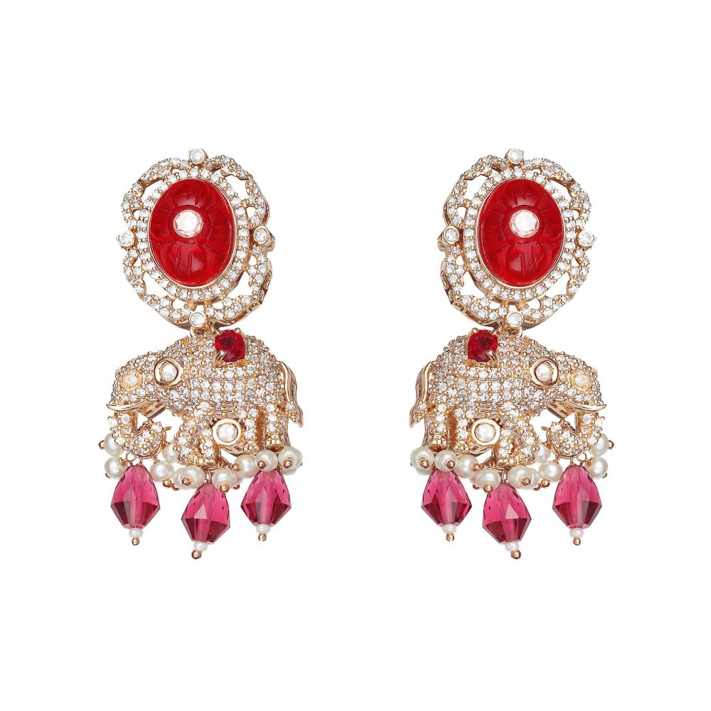 Akulya Jewels Red Kundan Polki Elephant Motif Bridal Choker (Set of 2)