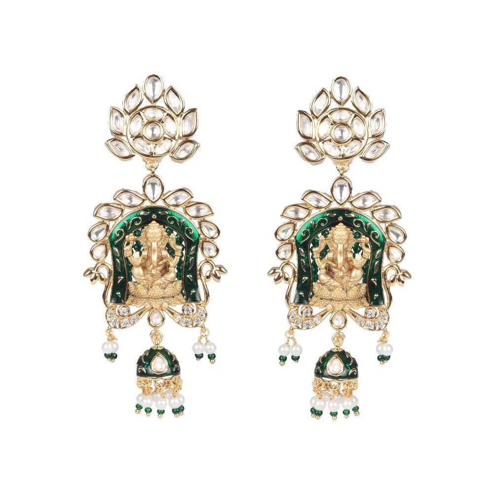 Akulya Jewels Lord Ganesha Kundan and Minakari Long Necklace with Beads (Set of 2)