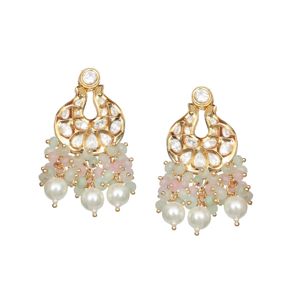 Akulya Jewels Kundan Chokar with Delicate White- Mint and Blush Pink Beads (Set of 2)
