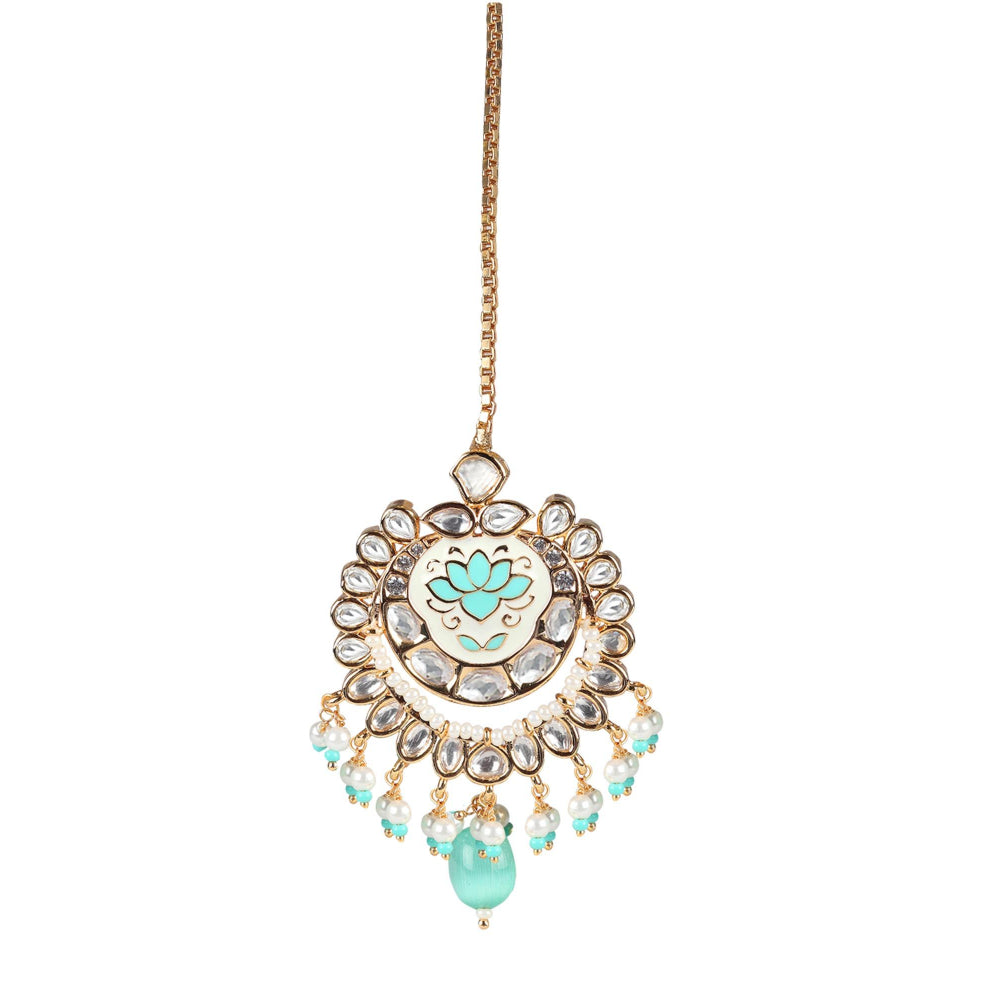 Akulya Jewels Mint Green Minakari Kundan Choker (Set of 3)