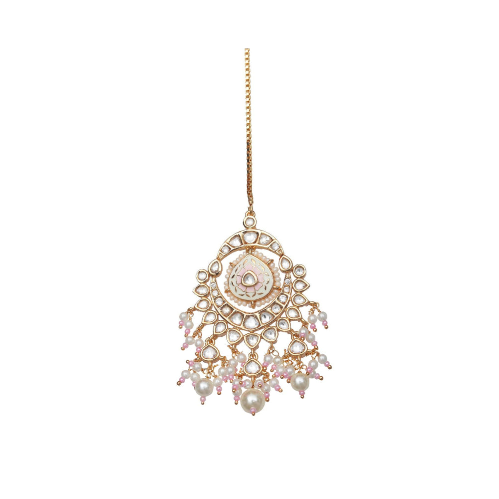 Akulya Jewels White Bridal Minakari Kundan Choker (Set of 3)