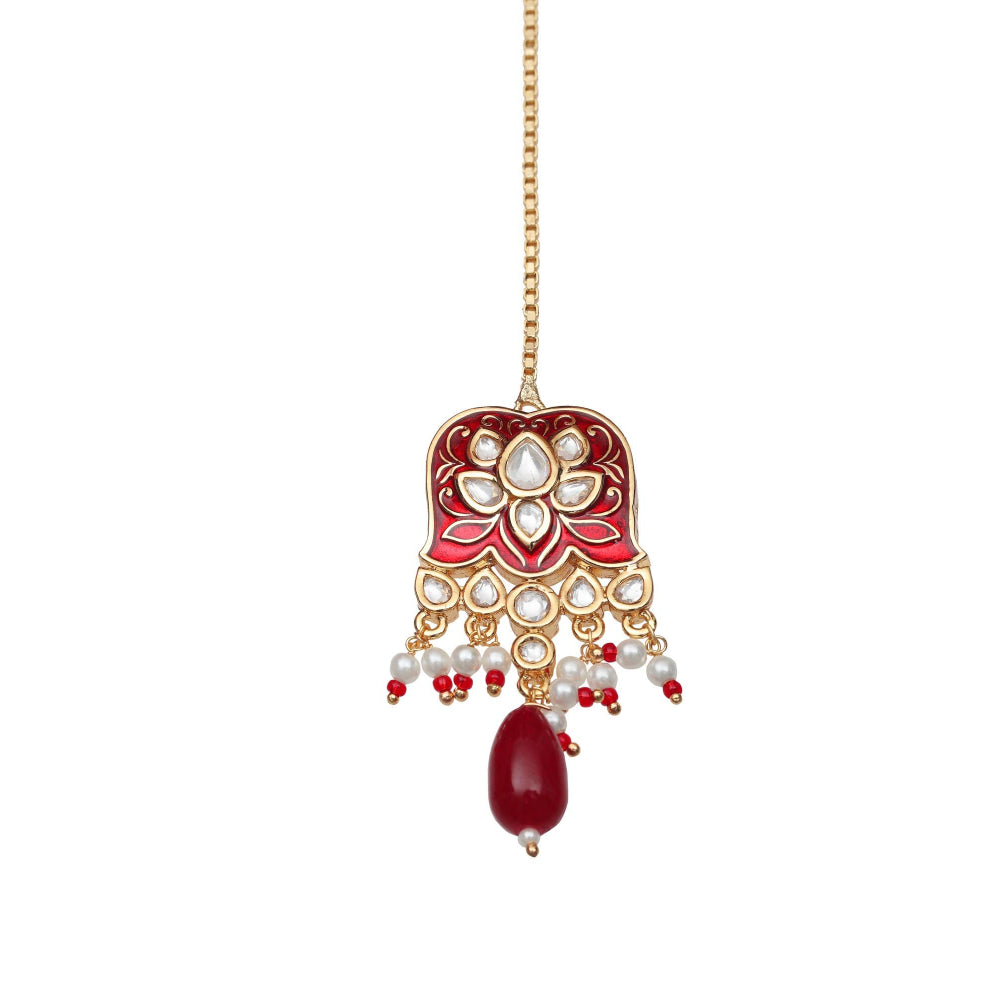 Akulya Jewels Red Minakari Kundan Choker (Set of 3)
