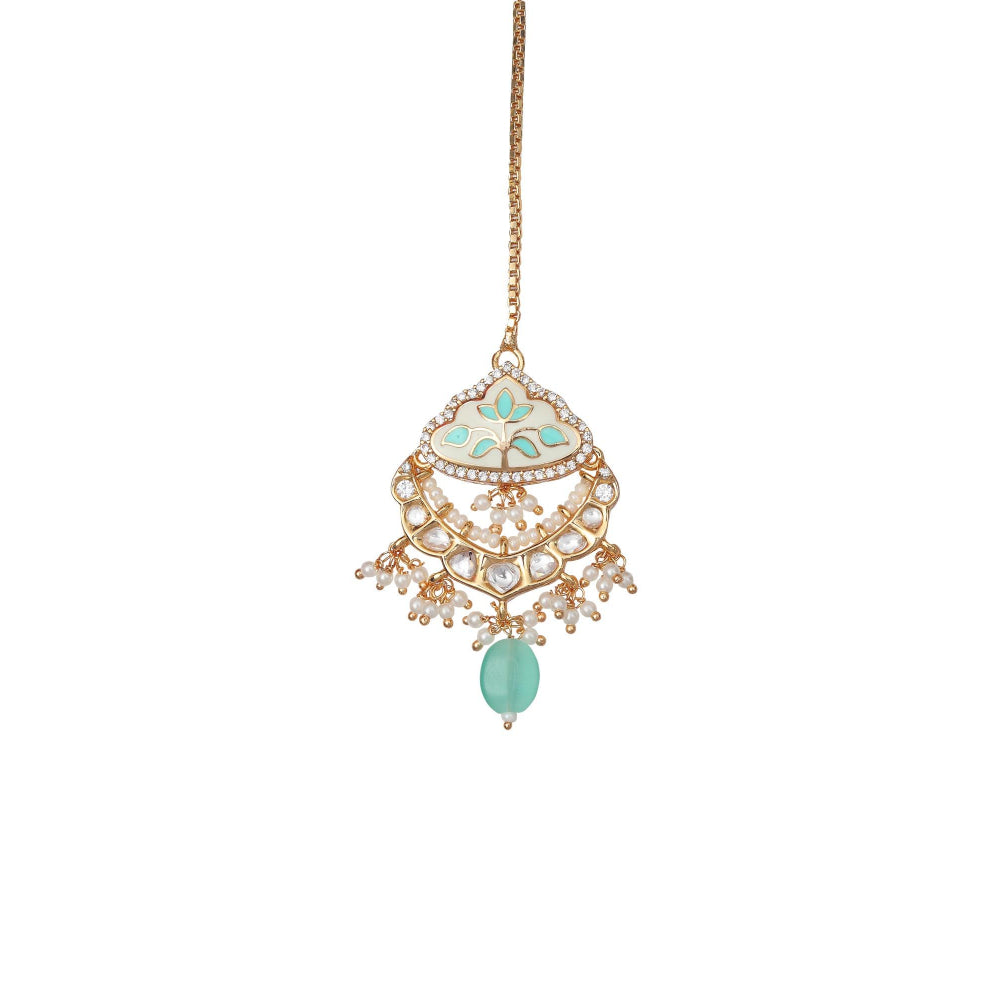 Akulya Jewels Gold Finished Mint Minakari Kundan Choker (Set of 3)