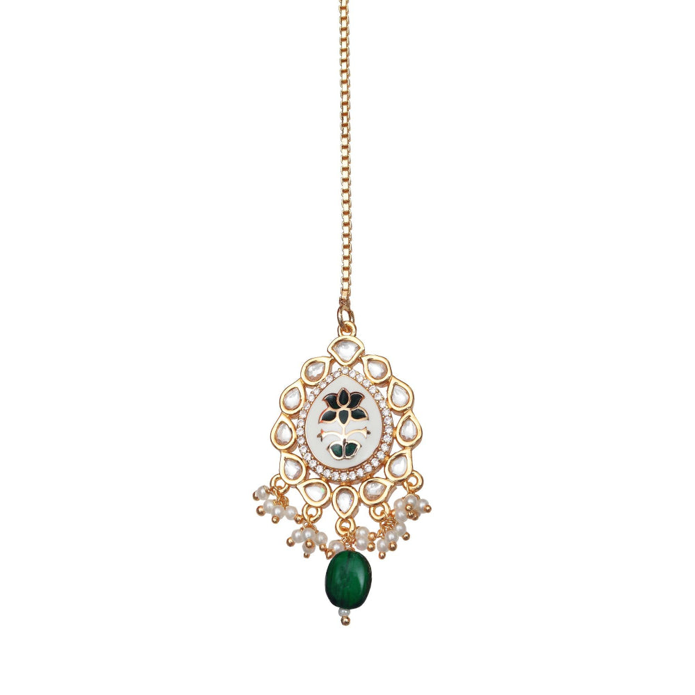 Akulya Jewels Emerald Green Minakari Kundan Choker (Set of 3)