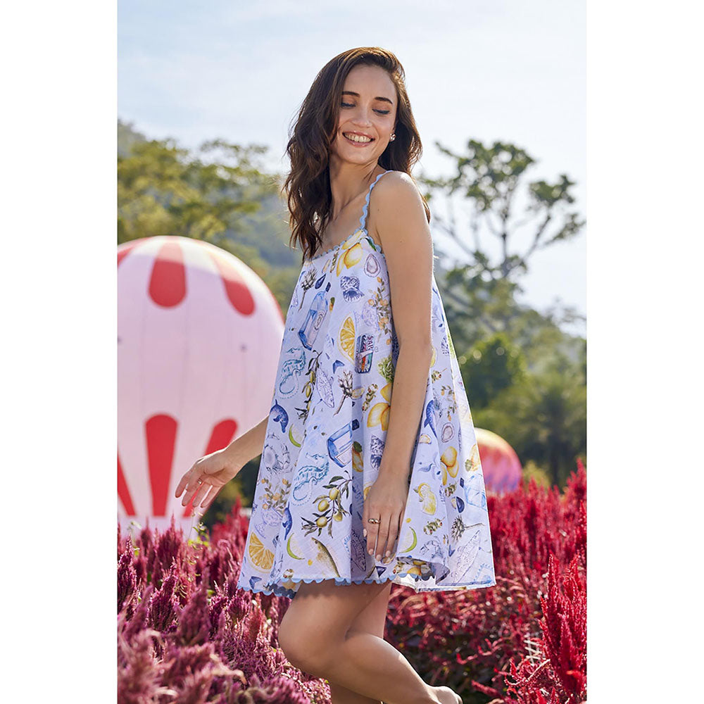 All Eyes On You Blue Printed Cotton Dress