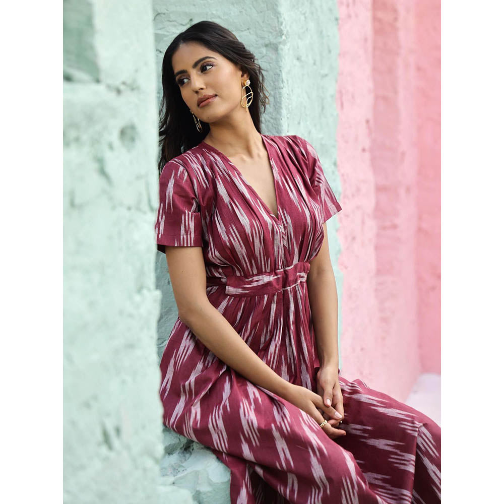 AlterEGO Greta Tie Up Ikat Midi Dress