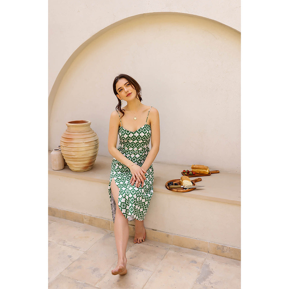 AlterEGO Maria Green Printed Fancy Me Slip Dress