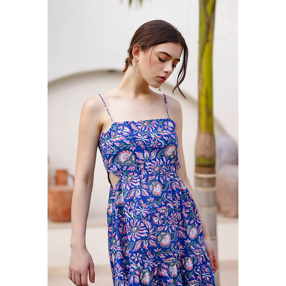 AlterEGO Blue Jeda Cut Out Printed Midi Dress