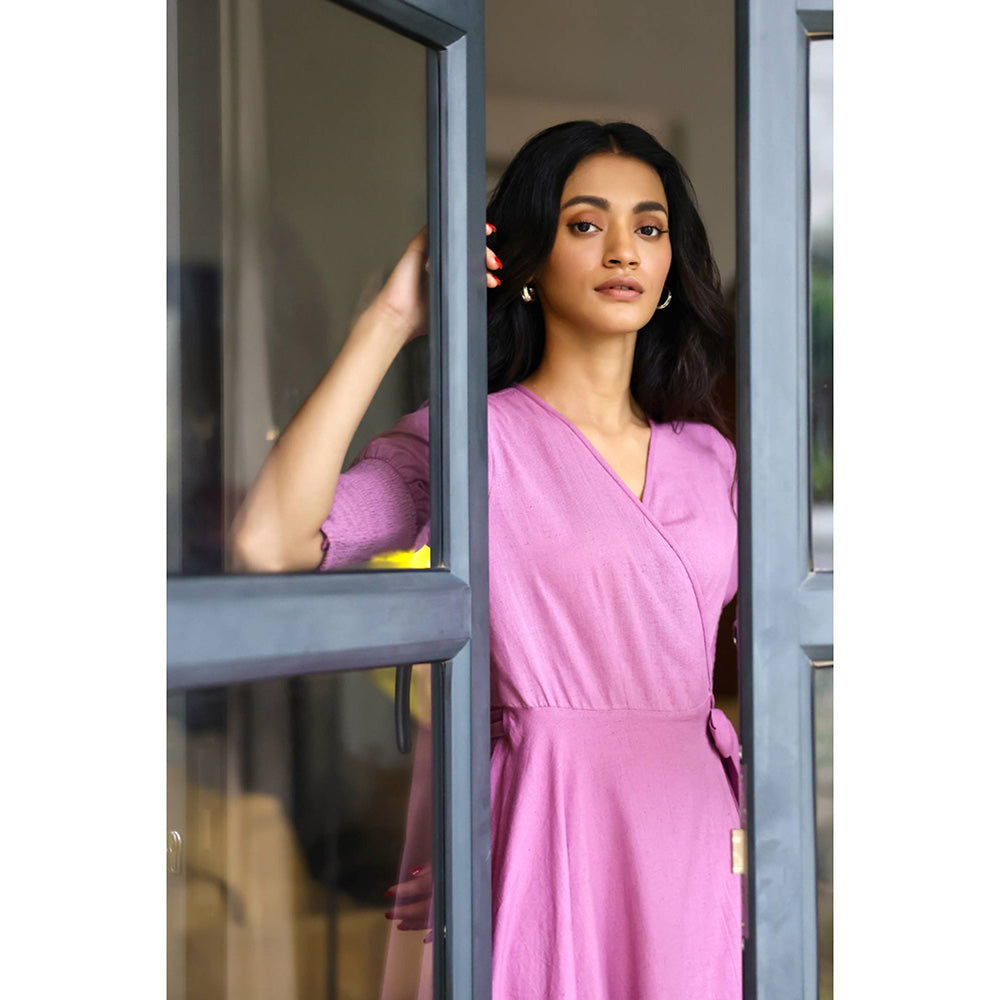 AlterEGO Rose- Asymmetric Hem Full Wrap Midi Dress