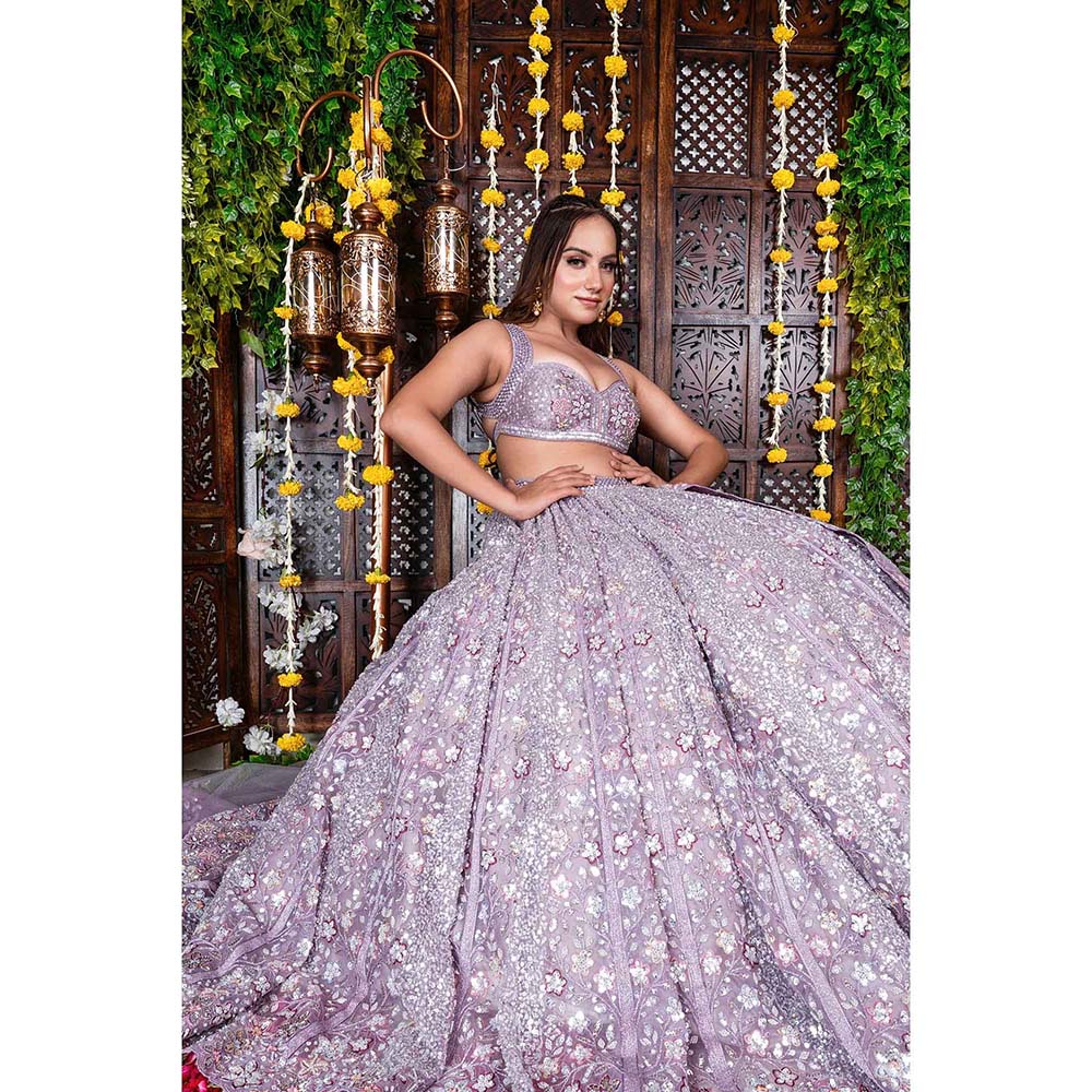 Amaltas Couture Serra Lavender Embroidered Blouse with Lehenga and Dupatta (Set of 3)