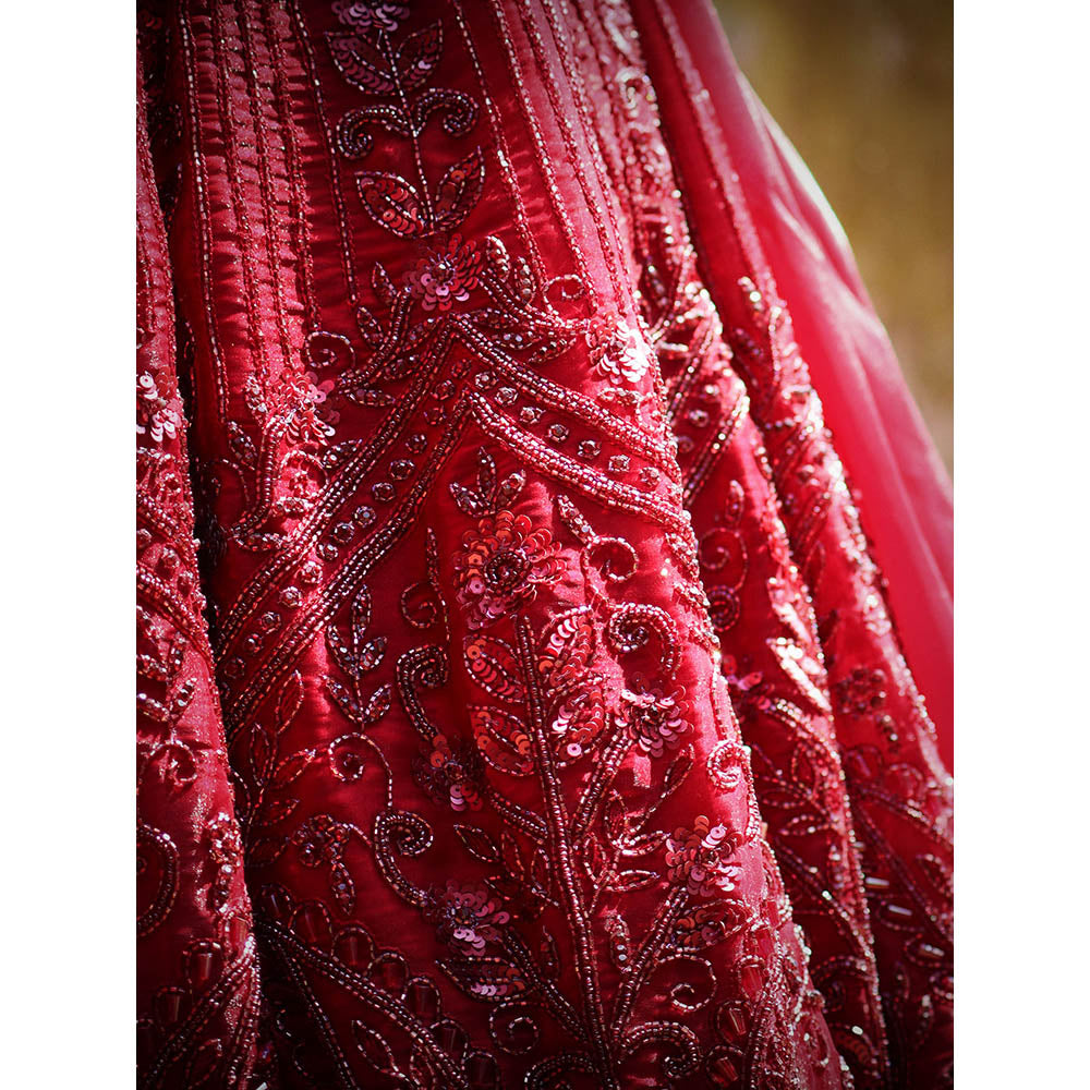 Amaltas Couture Ishana Maroon Embroidered Blouse with Lehenga and Dupatta (Set of 3)