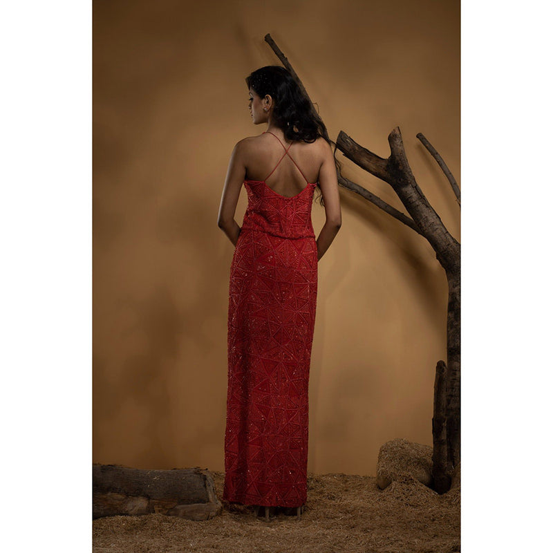 Ambrosia Hand Embellished Orange Sleeveless Long Gown with Intricate Beads