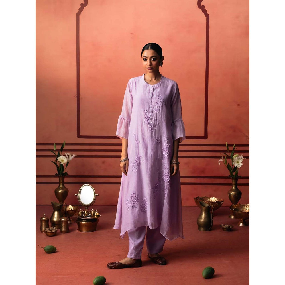 AM by Anita Mittal Lavender Chanderi Ithr Kurta with Pant and Dupatta