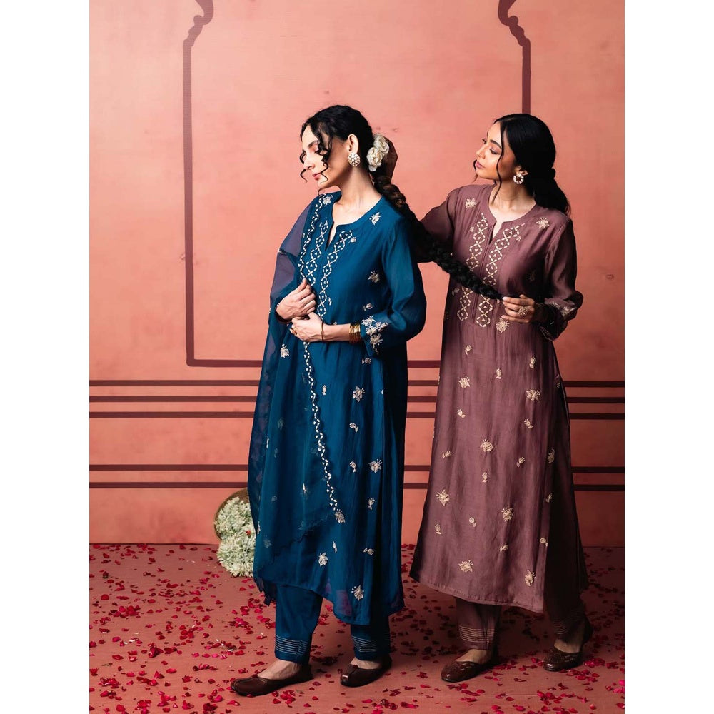 AM by Anita Mittal Blue Chanderi Niva Kurta with Pant and Dupatta