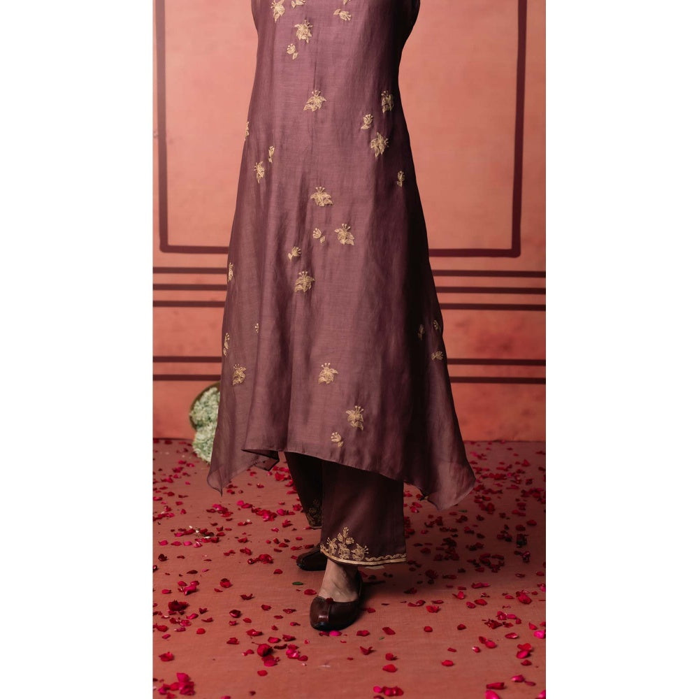 AM by Anita Mittal Brown Chanderi Niva Kurta with Pant and Dupatta