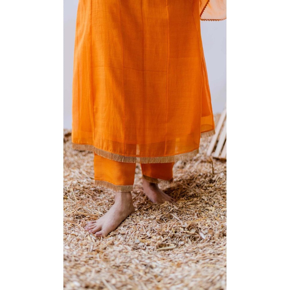AM by Anita Mittal Orange Pure Cotton Yara A-Line Kurta with Pant and Dupatta
