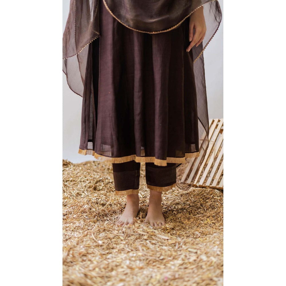 AM by Anita Mittal Brown Pure Cotton Yara A-Line Kurta with Pant and Dupatta
