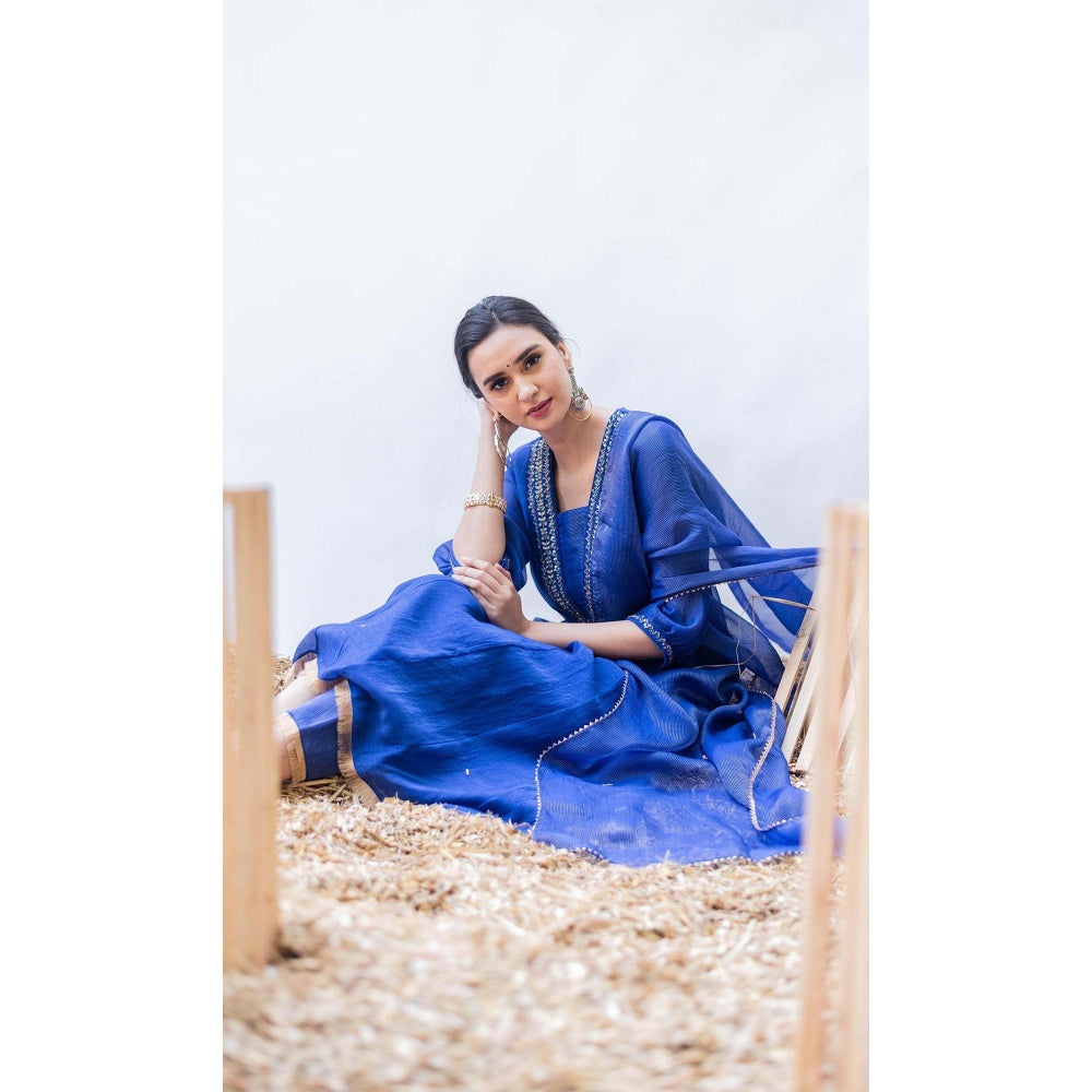 AM by Anita Mittal Blue Yara A-Line Kurta with Pant and Dupatta