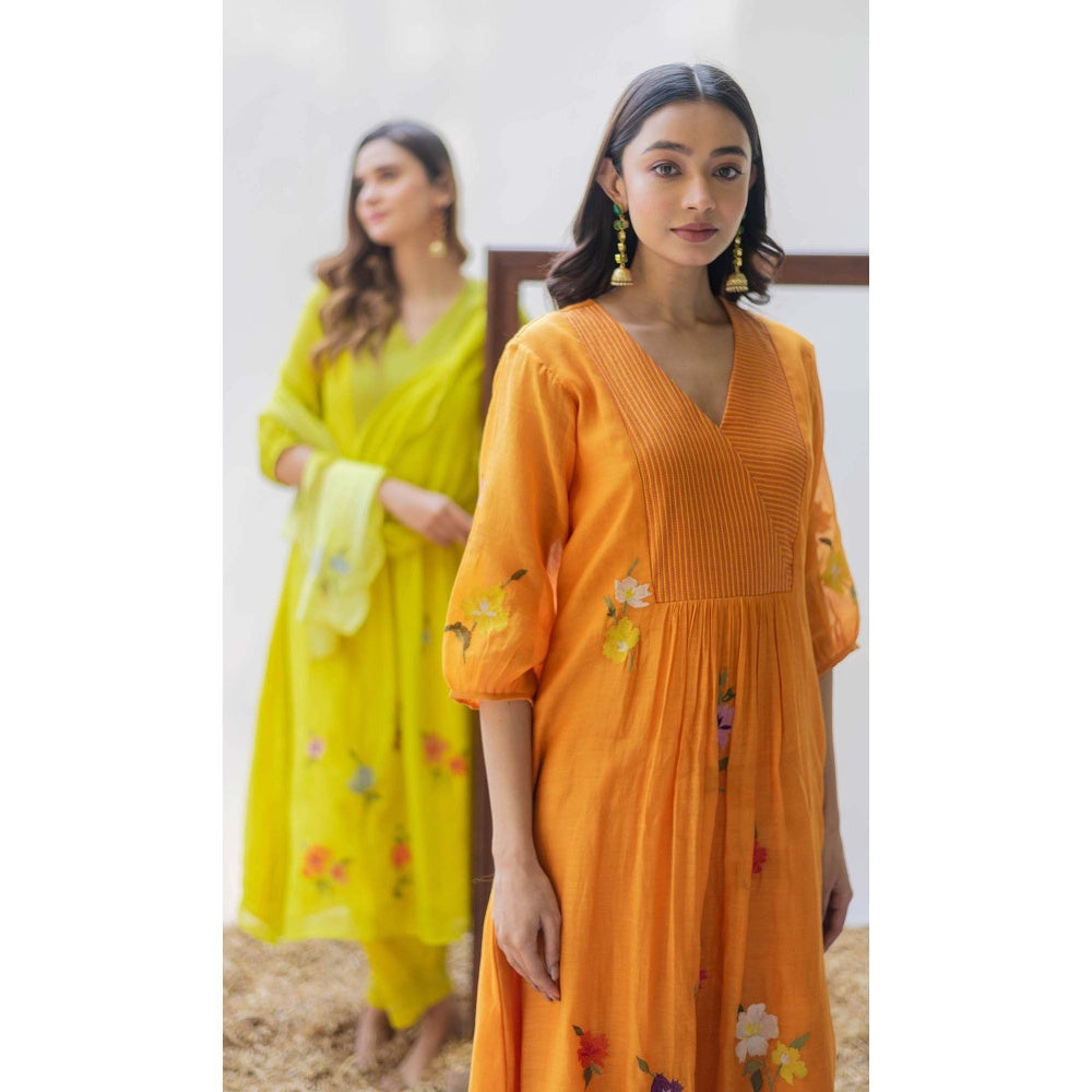 AM by Anita Mittal Orange Zooni Tunic Kurta with Pant and Dupatta
