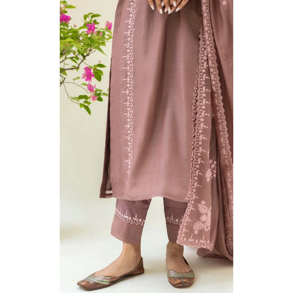 AM by Anita Mittal Brown Mul Parchhai Kurta with Pant and Dupatta