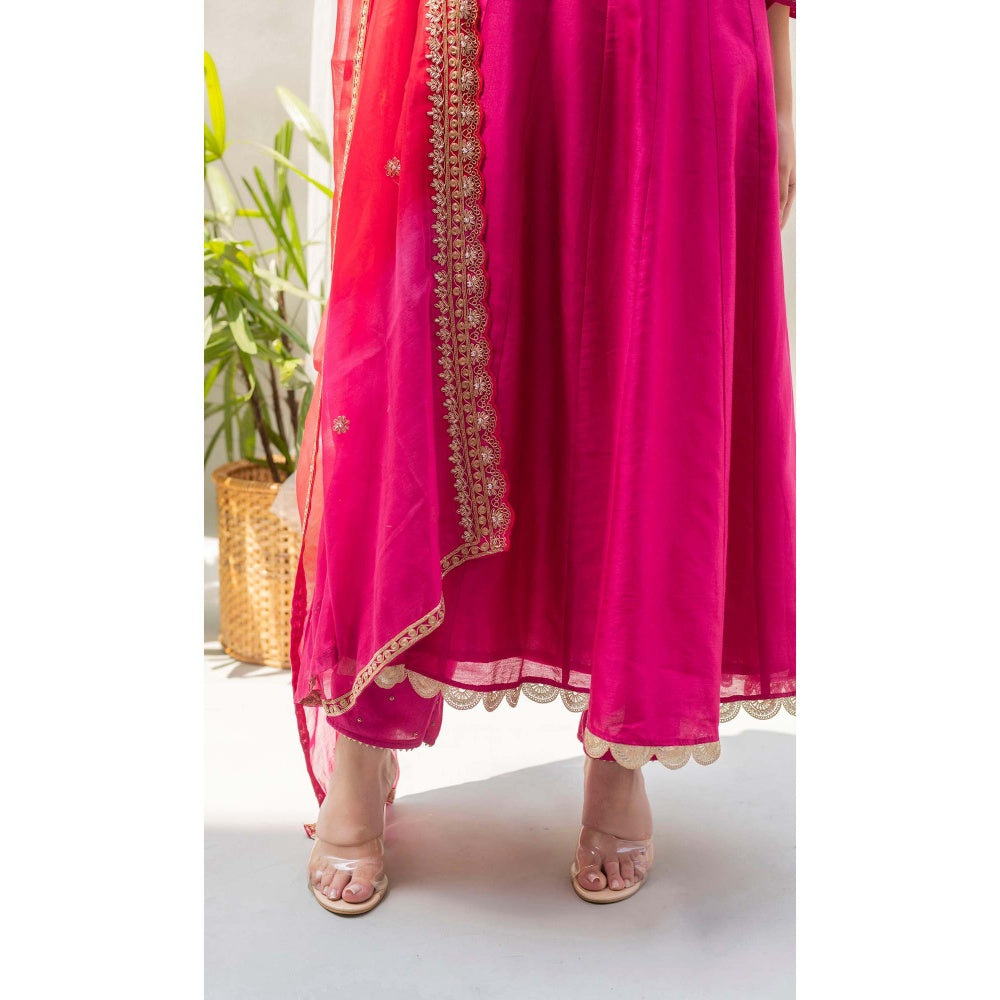AM by Anita Mittal Pink Dahliya Anarkali Kurta with Pant and Dupatta