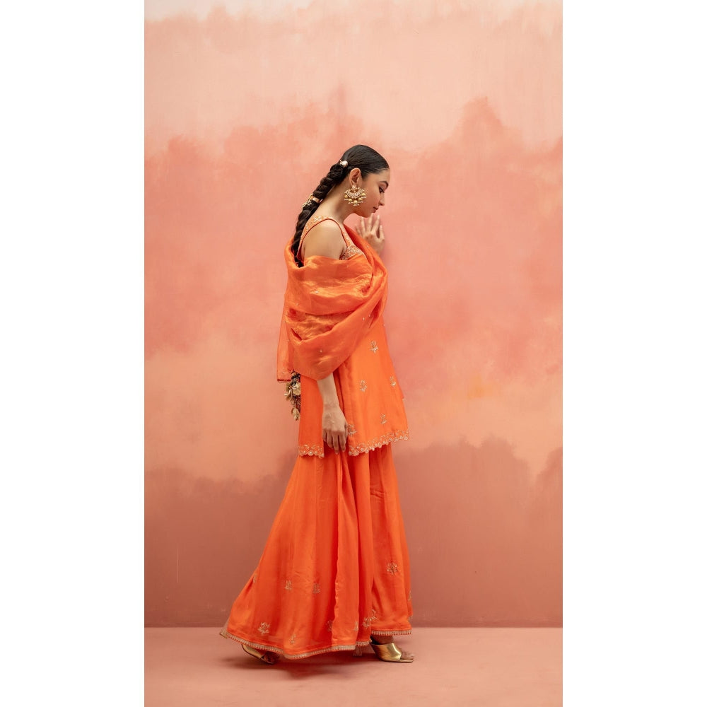 AM by Anita Mittal Noor Orange Kurti with Sharara and Dupatta