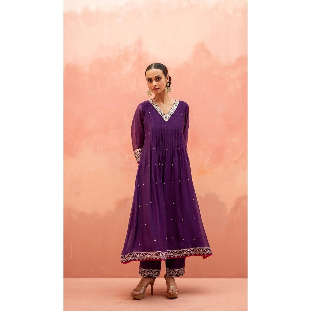 AM by Anita Mittal Sitara A-Line Purple Kurta with Pant and Dupatta