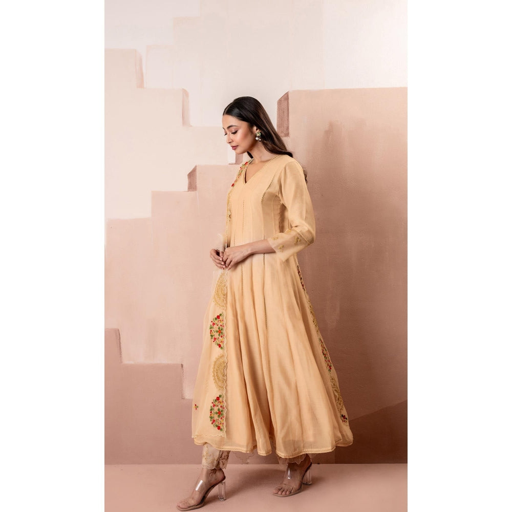 AM by Anita Mittal Beige Ruhani Anarkali Kurta with Pant and Dupatta