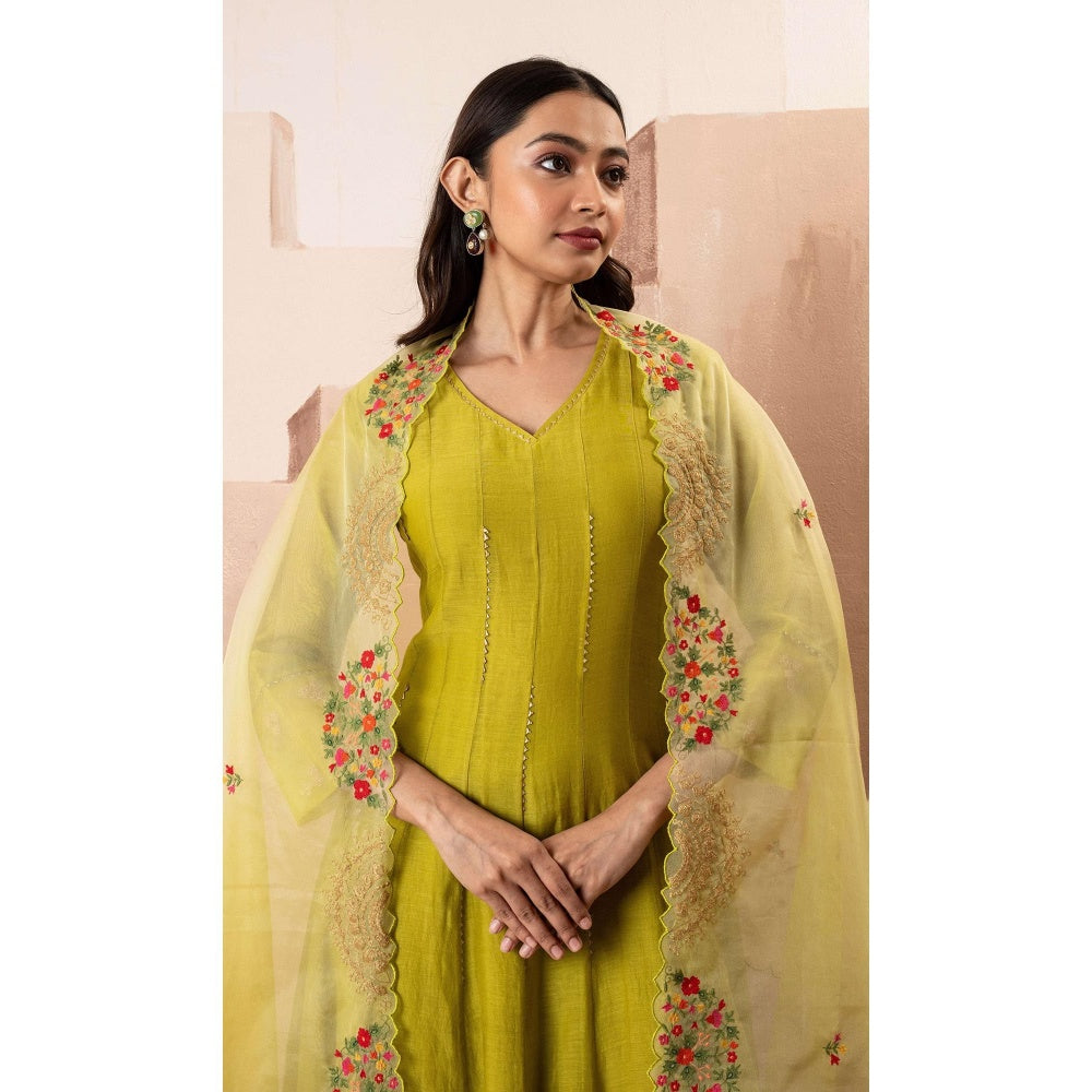 AM by Anita Mittal Yellow Ruhani Anarkali Kurta with Pant and Dupatta