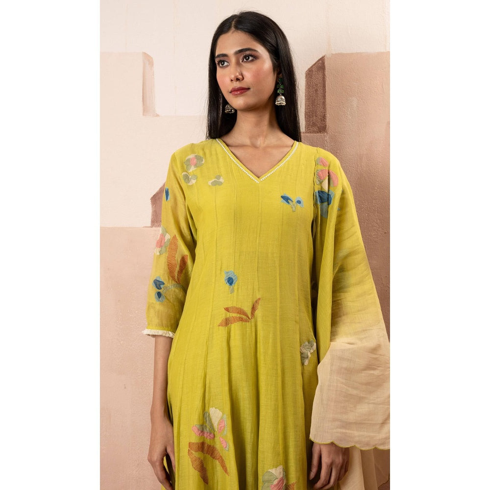 AM by Anita Mittal Yellow Frida Anarkali Kurta with Pant and Dupatta