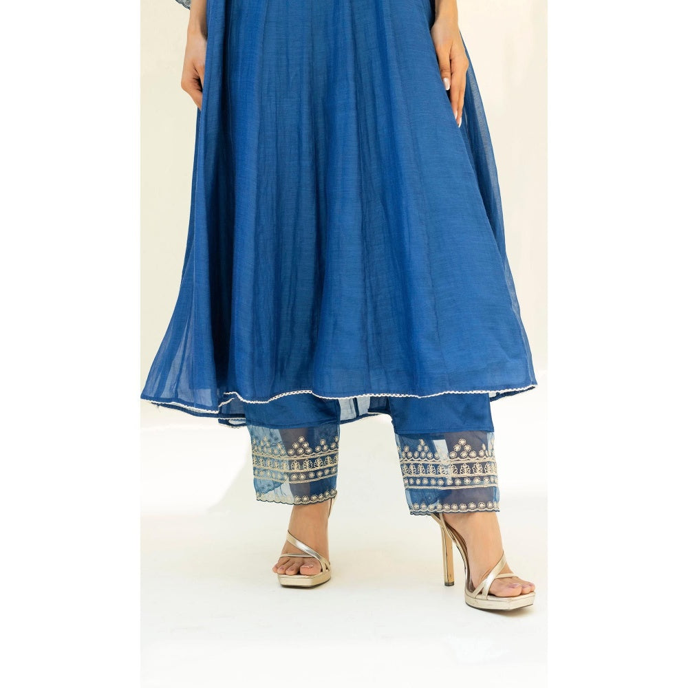 AM by Anita Mittal Blue Dastak Anarkali Kurta with Pant and Dupatta