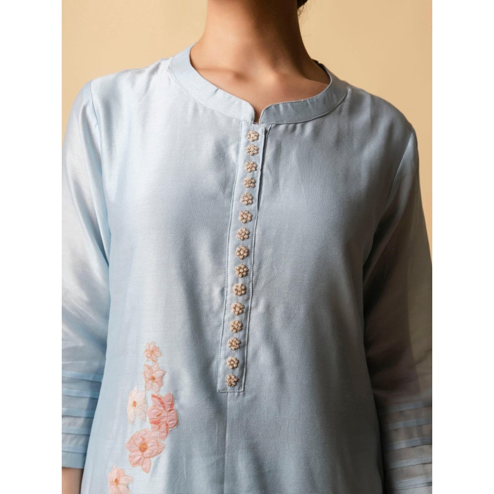AM by Anita Mittal Blue Floral Applique Kurta with Pant and Dupatta