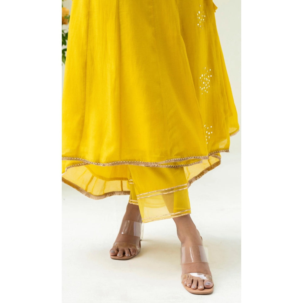 AM by Anita Mittal Yellow Muskat Angrakha Kurta with Pant and Dupatta
