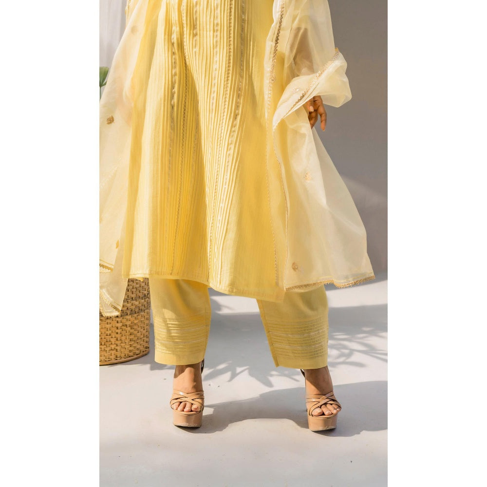 AM by Anita Mittal Yellow Alia Kurta with Pant and Dupatta
